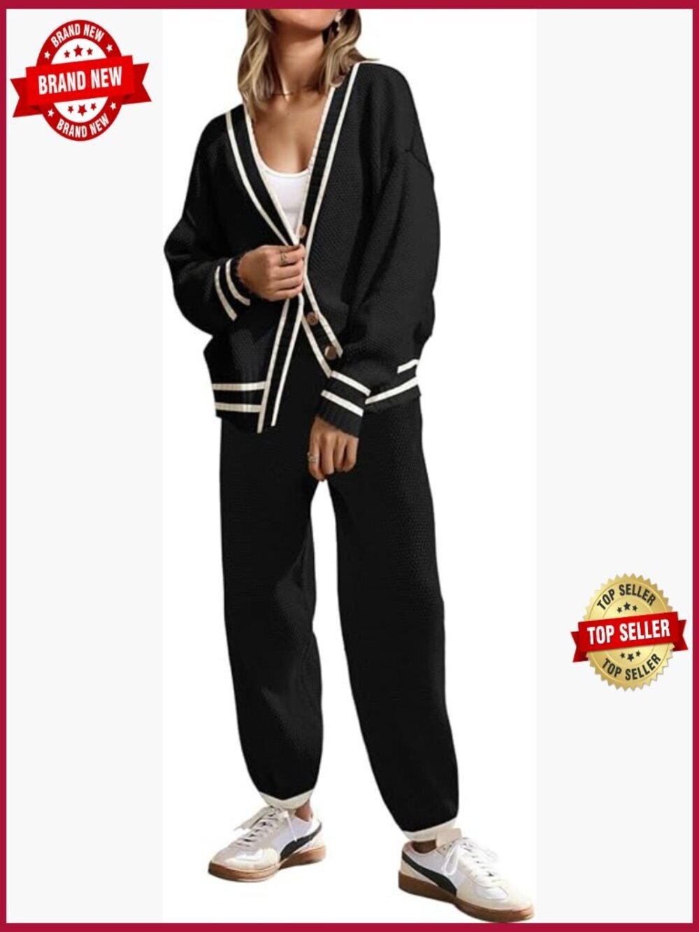 Women's Knit Sweater Cardigan and Lounge Pants 2 Piece Set